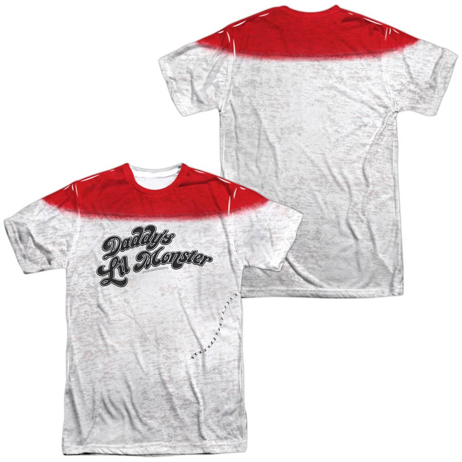 Suicide Squad Movie Harley Q Monster (Front/Back Print) Mens 100 Percent Poly Crew Neck White T-Shirt Large