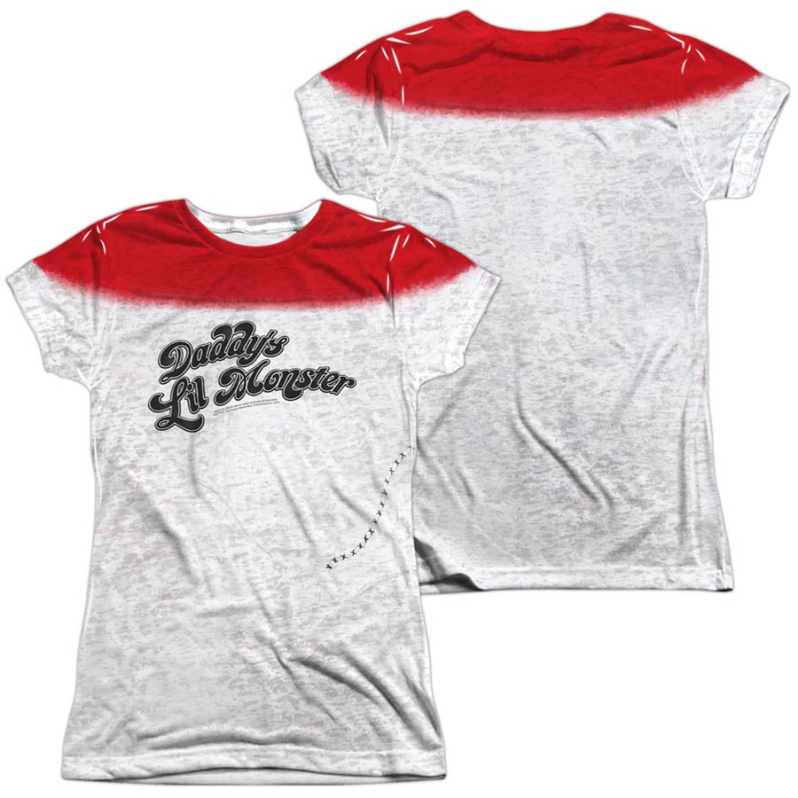 Suicide Squad Movie Harley Q Monster (Front/Back Print) Womens 100 Percent Poly Crew Neck White T-Shirt Large