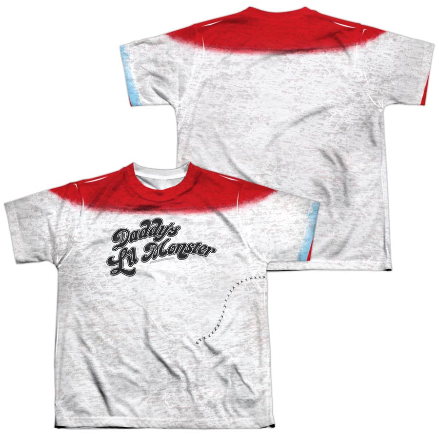 Suicide Squad Movie Harley Q Monster (Front/Back Print) Youth Poly Crew Neck White T-Shirt Large