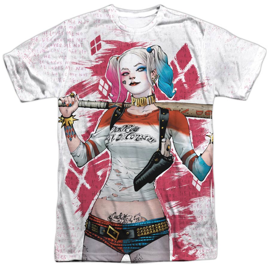 Suicide Squad Movie Harley Drawing Mens 100 Percent Poly Crew Neck White T-Shirt Large