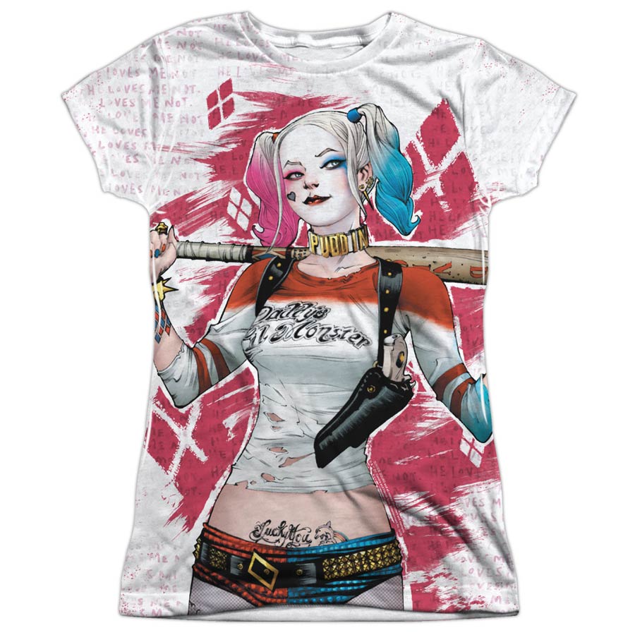 Suicide Squad Movie Harley Drawing Womens 100 Percent Poly Crew Neck White T-Shirt Large