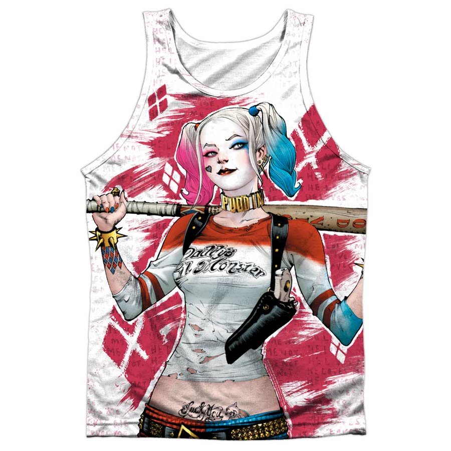 Suicide Squad Movie Harley Drawing Adult 100 Percent Poly Tank Top White T-Shirt XXX-Large