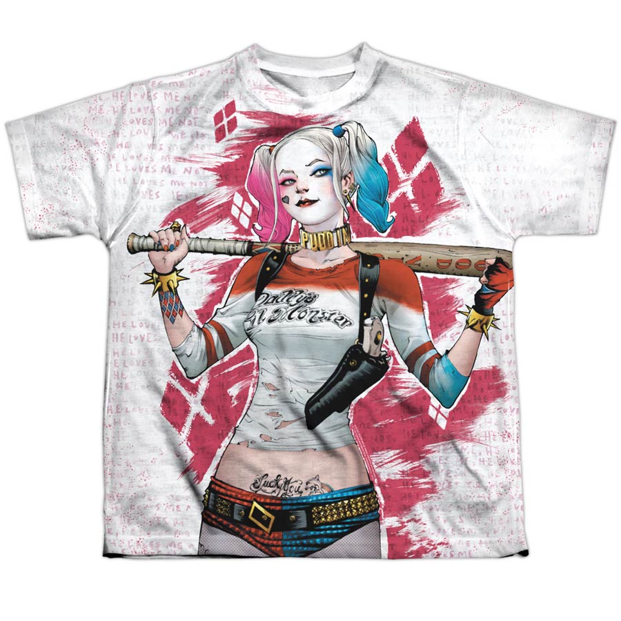 Suicide Squad Movie Harley Drawing Youth Poly Crew Neck White T-Shirt Large