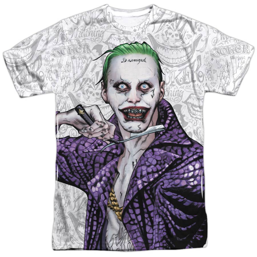 Suicide Squad Movie Across The Throat Mens 100 Percent Poly Crew Neck White T-Shirt XXX-Large