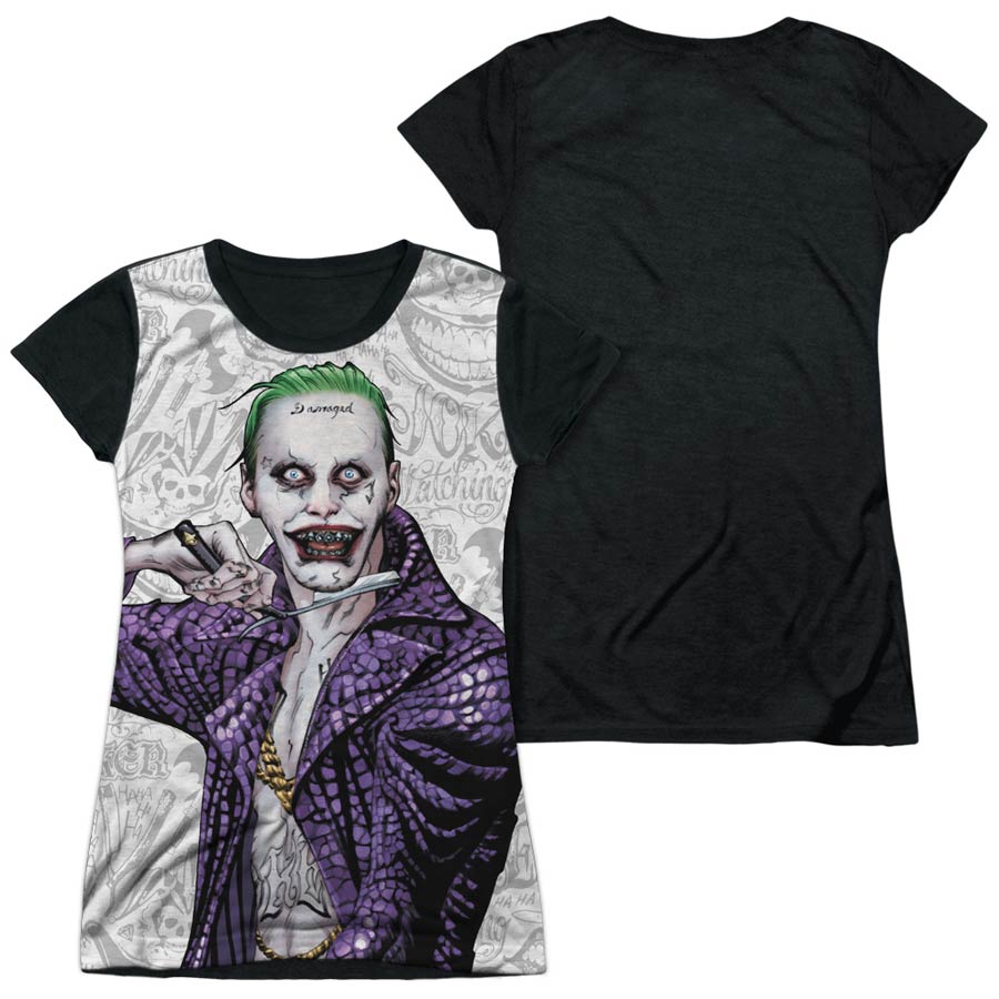 Suicide Squad Movie Across The Throat Womens 100 Percent Poly Black Back White T-Shirt Large