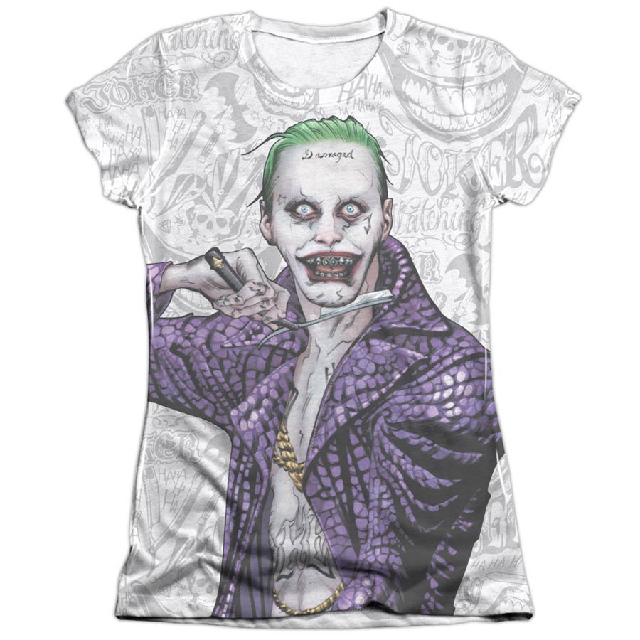 Suicide Squad Movie Across The Throat Womens Poly Cotton Crew Neck White T-Shirt Large