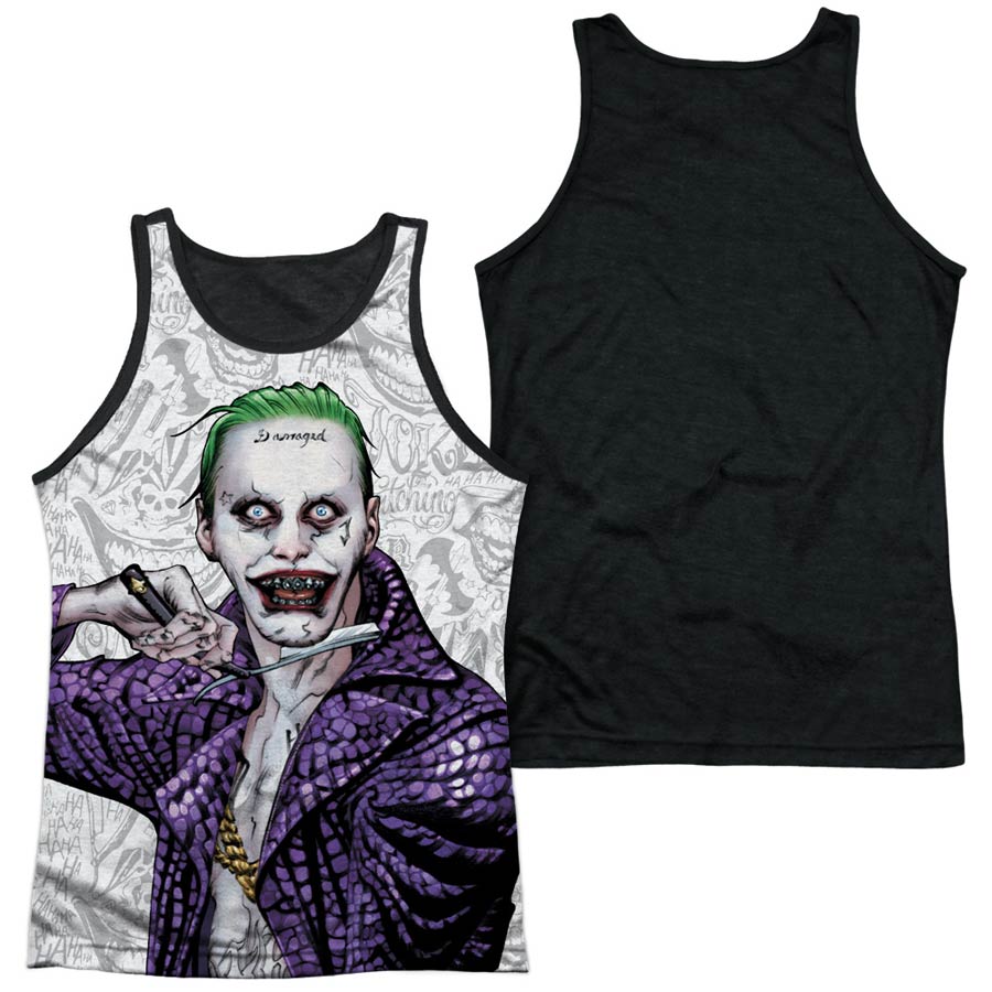 Suicide Squad Movie Across The Throat Adult Tank 100 Percent Poly Black Back White T-Shirt Large