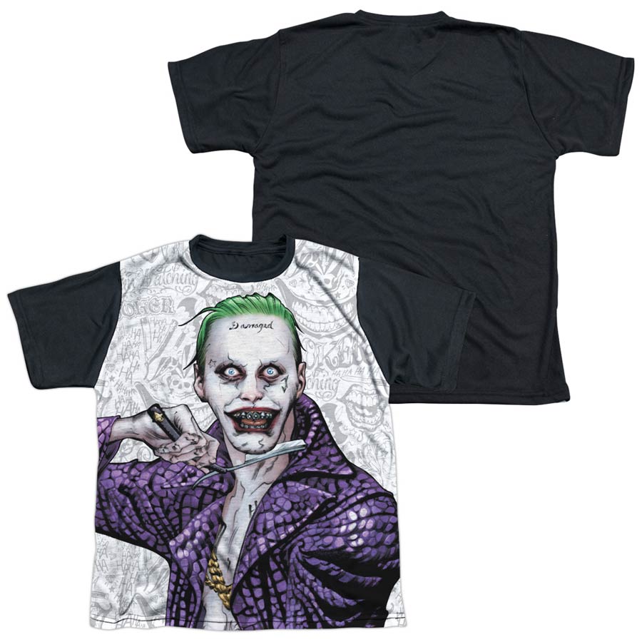 Suicide Squad Movie Across The Throat Youth Black Back White T-Shirt Large