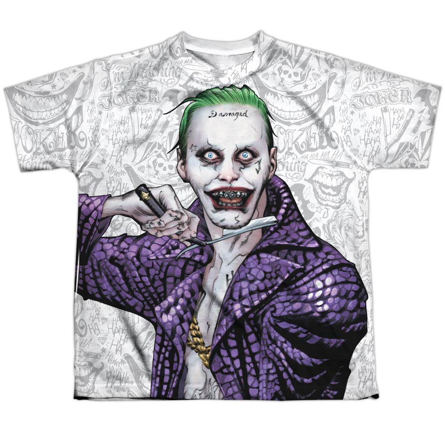 Suicide Squad Movie Across The Throat Youth Poly Crew Neck White T-Shirt Large