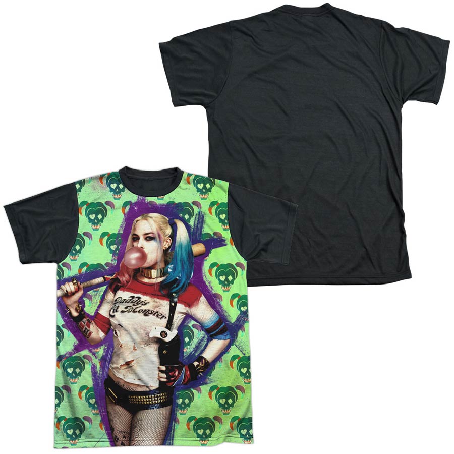 Suicide Squad Movie Harley Bubble Skull Mens Front Black Back T-Shirt Large