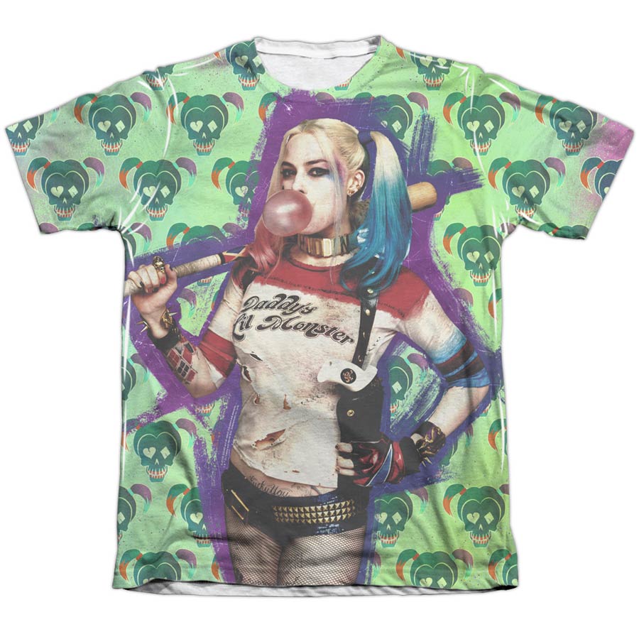 Suicide Squad Movie Harley Bubble Skull Mens Poly Cotton T-Shirt Large