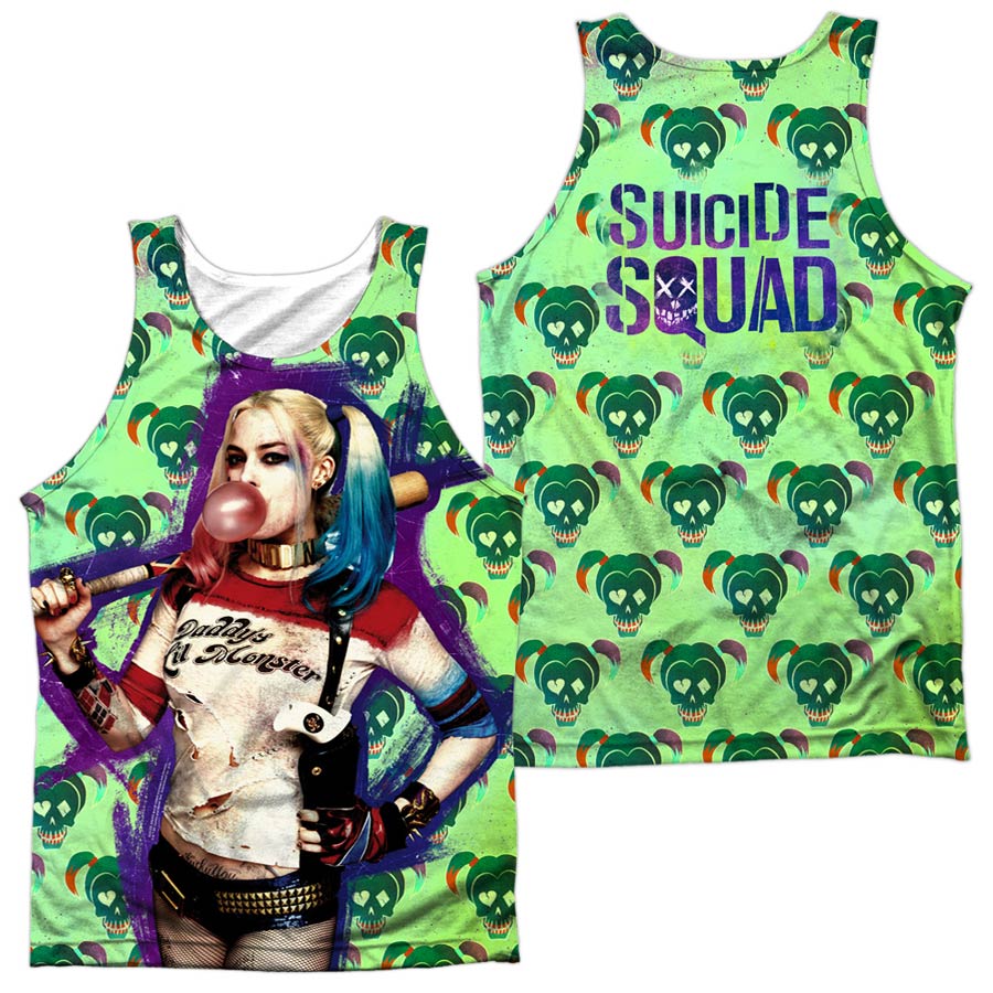 Suicide Squad Movie Harley Bubble Skull (Front/Back Print) Adult 100 Percent Poly Tank Top T-Shirt XXX-Large