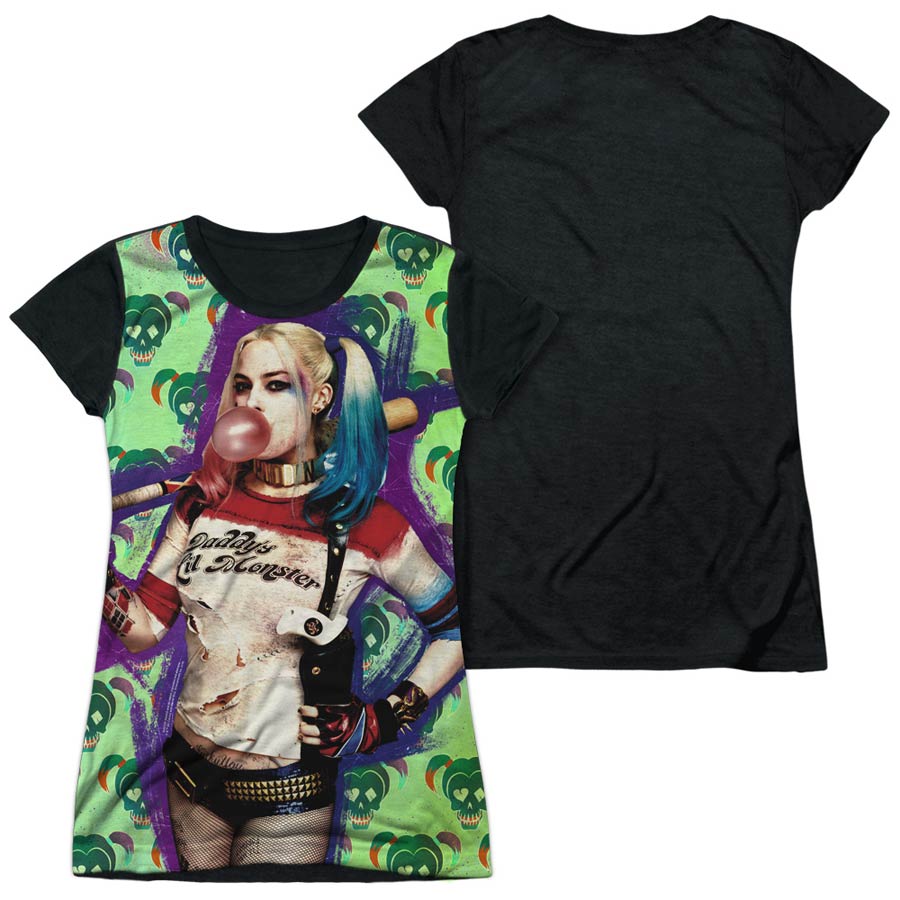 Suicide Squad Movie Harley Bubble Skull Womens 100 Percent Poly Black Back T-Shirt Large
