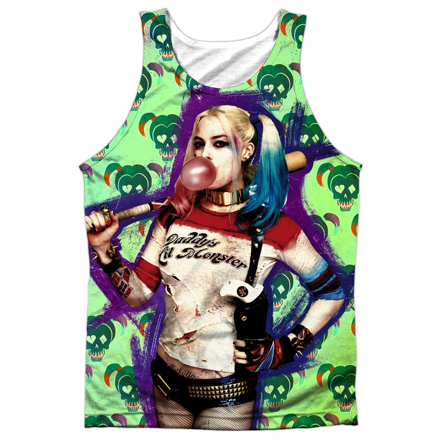 Suicide Squad Movie Harley Bubble Skull Adult 100 Percent Poly Tank Top T-Shirt Large