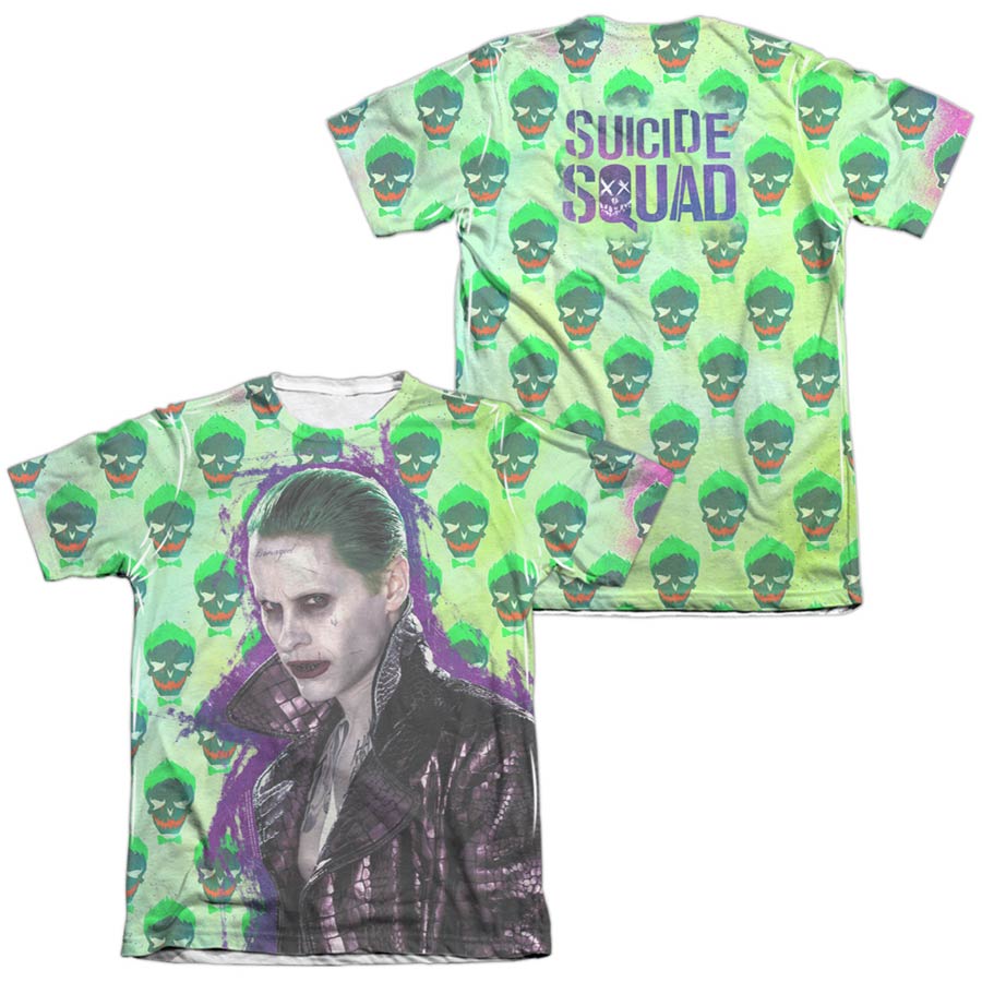 Suicide Squad Movie Joker Jacket Skull (Front/Back Print) Mens Poly Cotton T-Shirt Large