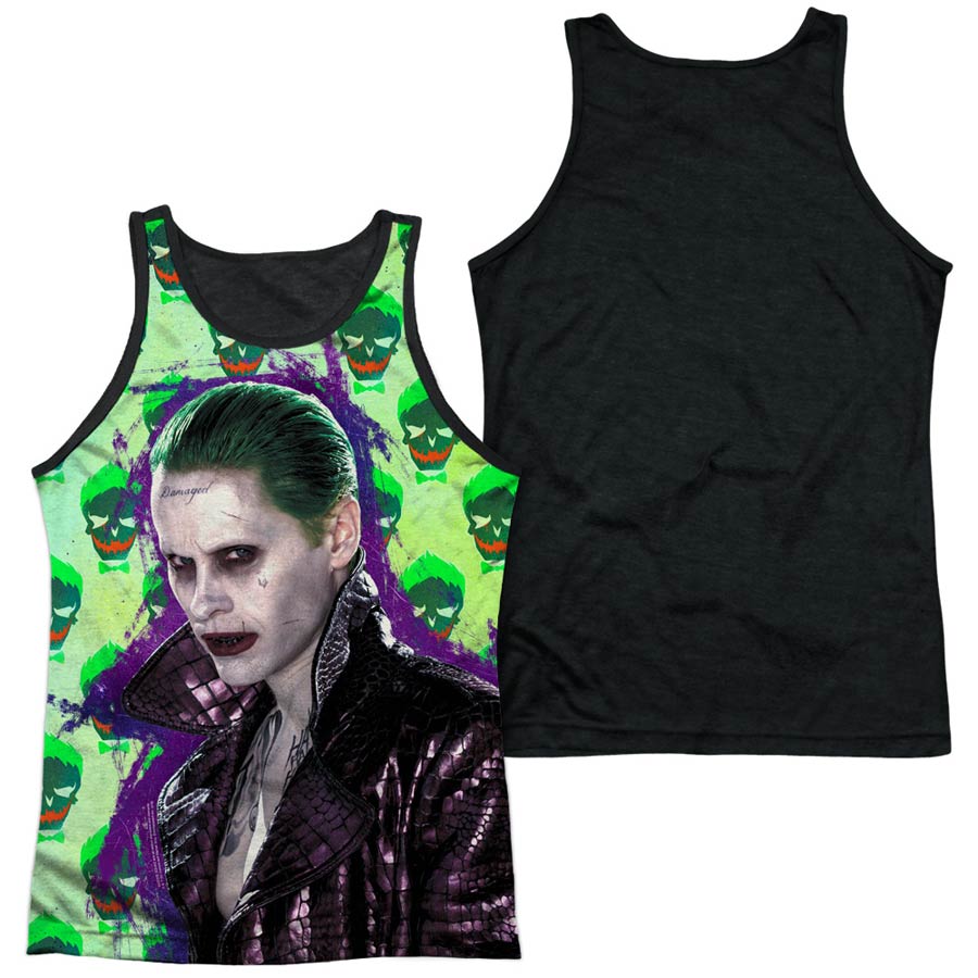 Suicide Squad Movie Joker Jacket Skull Adult Tank 100 Percent Poly Black Back T-Shirt Large