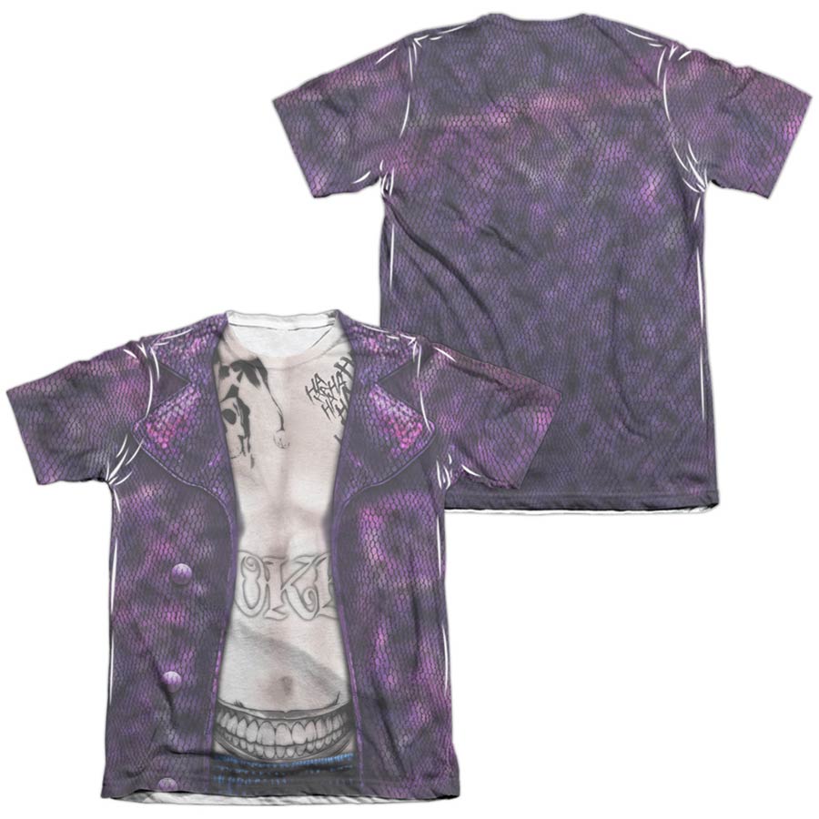 Suicide Squad Movie Joker Costume (Front/Back Print) Mens Poly Cotton T-Shirt Large