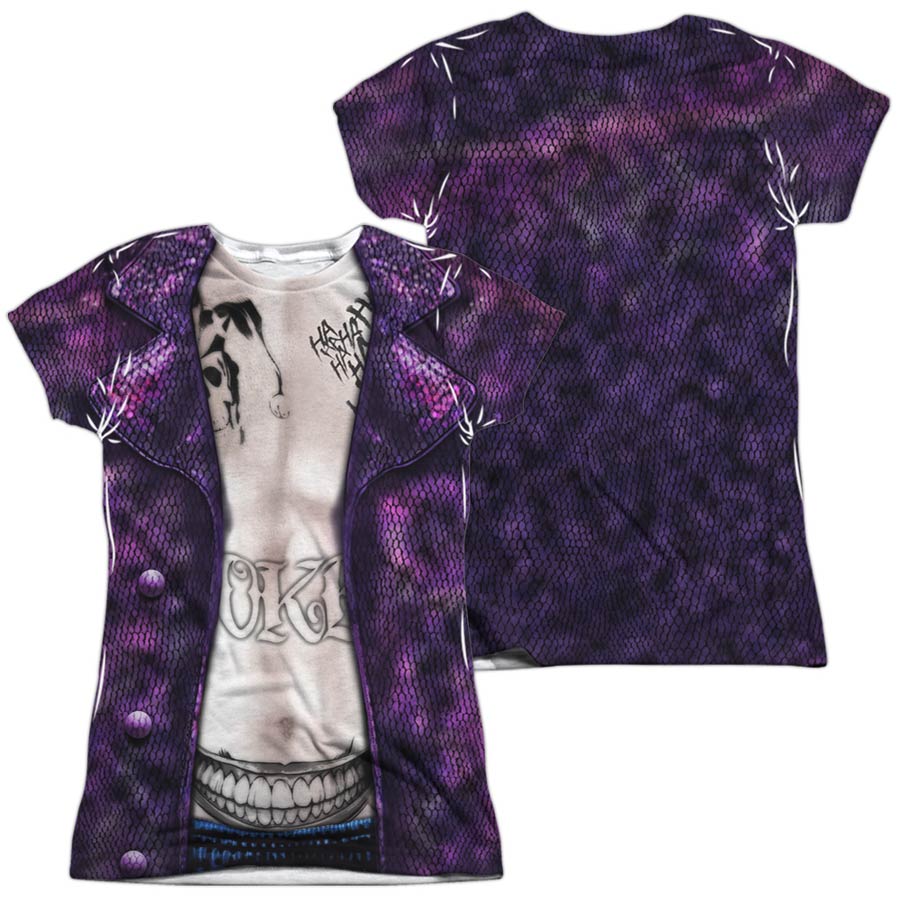Suicide Squad Movie Joker Costume (Front/Back Print) Womens 100 Percent Poly Crew Neck T-Shirt Large