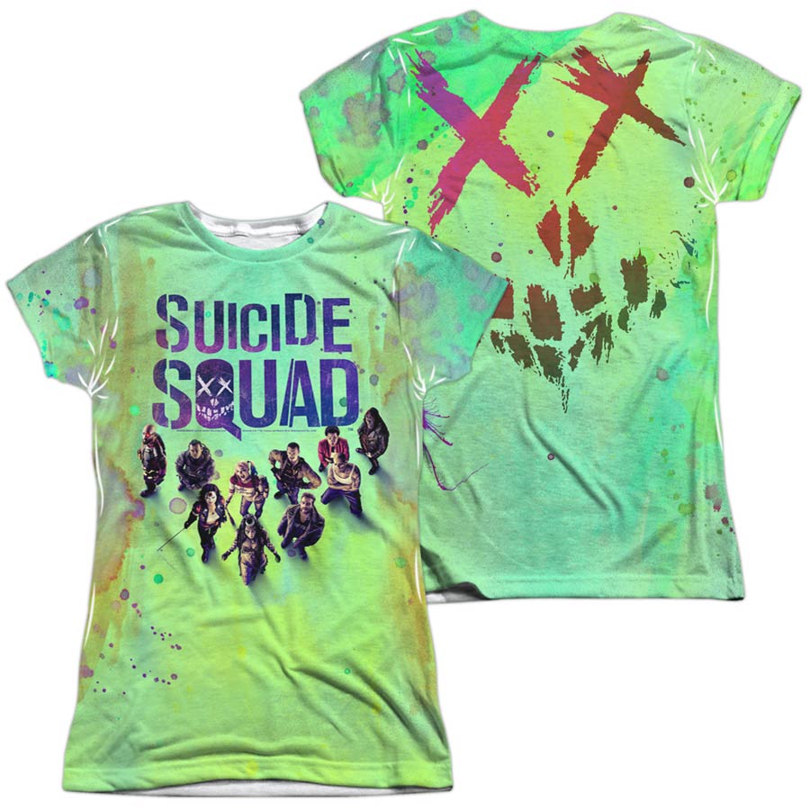 Suicide Squad Movie Poster (Front/Back Print) Womens 100 Percent Poly Crew Neck T-Shirt Large