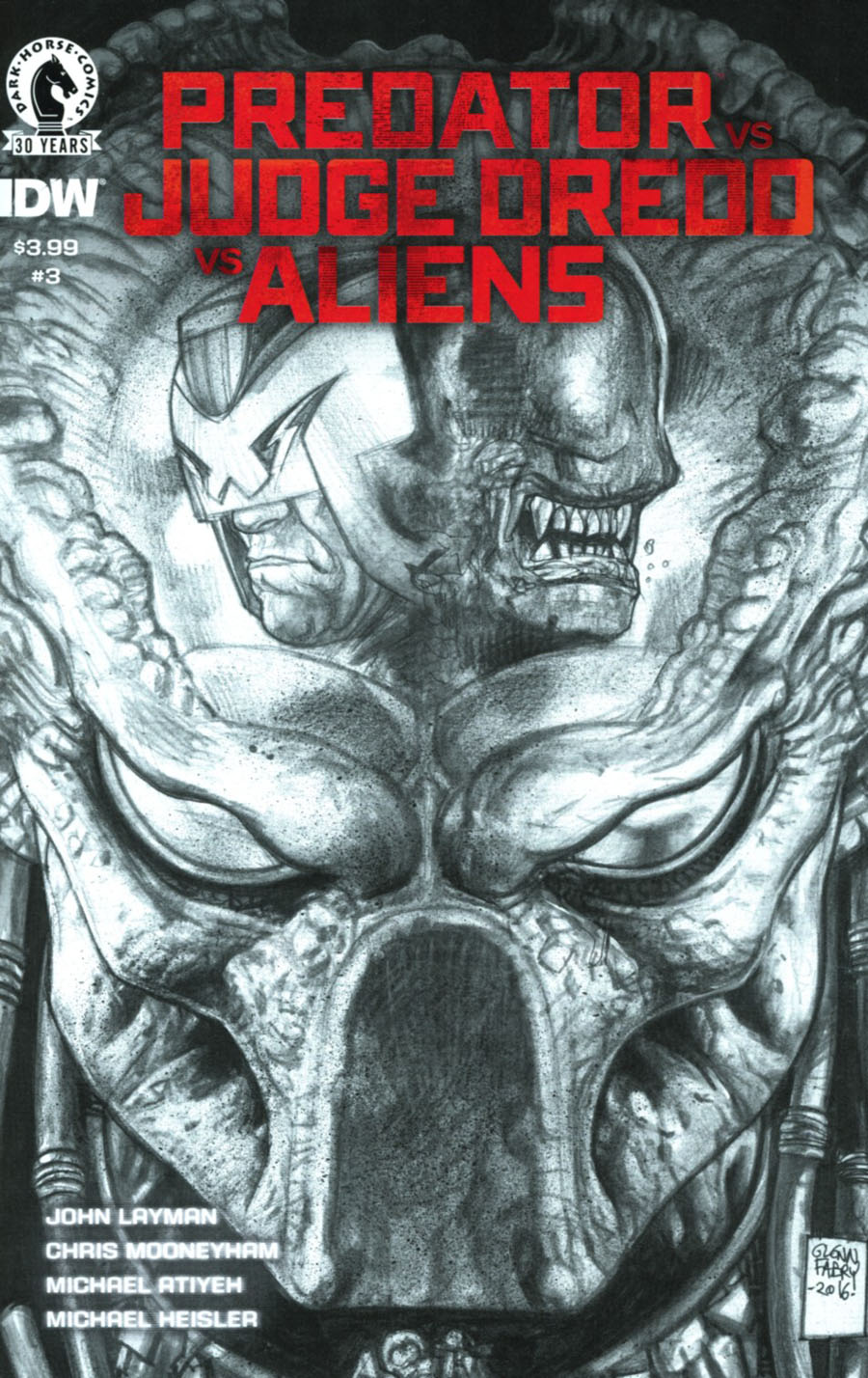 Predator vs Judge Dredd vs Aliens #3 Cover B Variant Glenn Fabry Sketch Cover