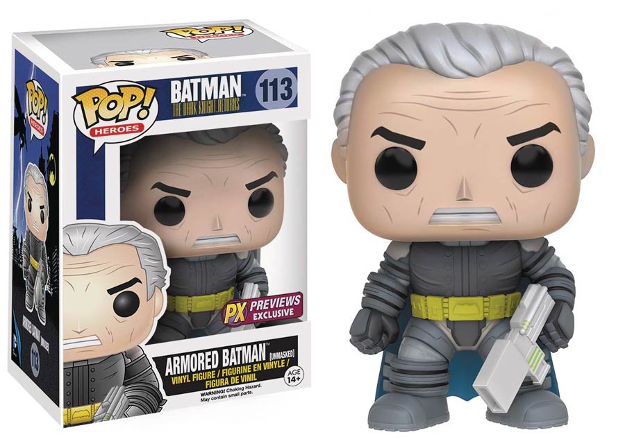 POP Heroes 113 Batman The Dark Knight Returns Armored Batman Unmasked Previews Exclusive Vinyl Figure