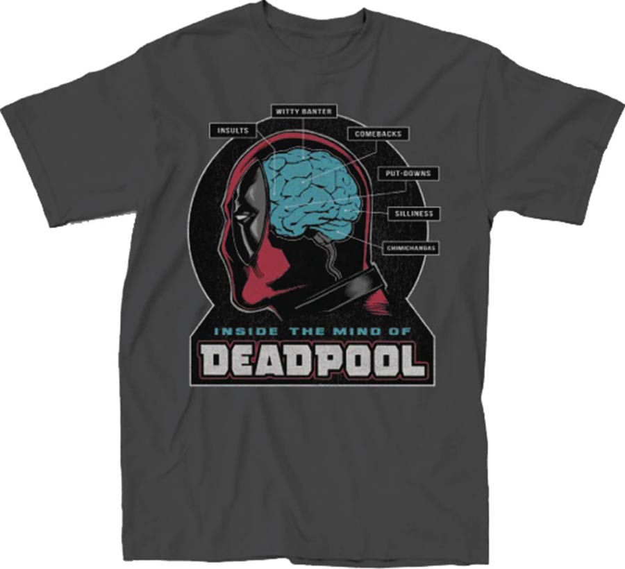Deadpool Brain Scan Charcoal T-Shirt Large