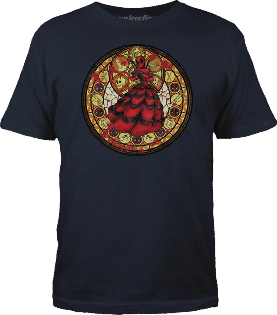 Stained Glass Princess Deadpool Navy T-Shirt Large