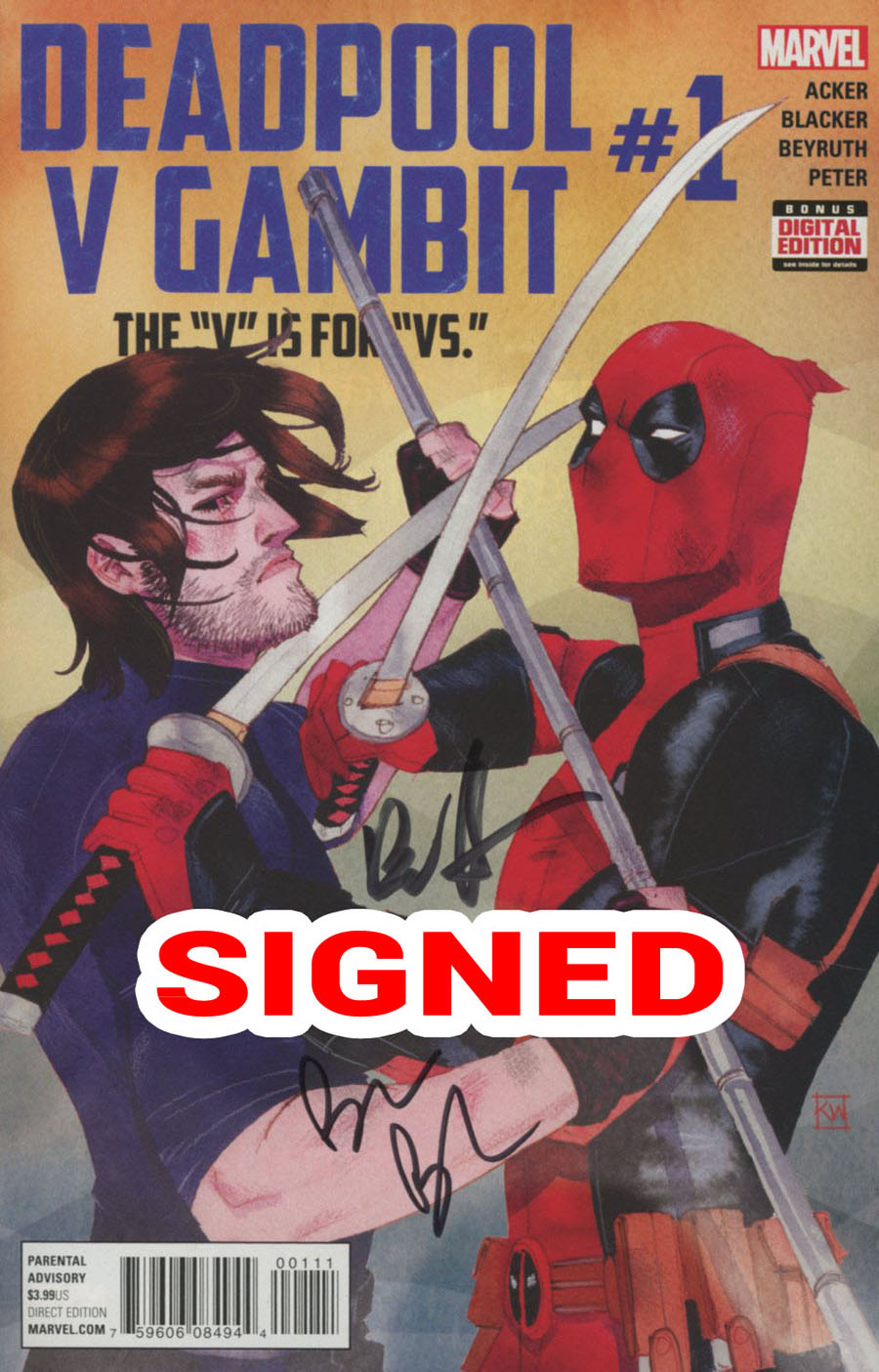 Deadpool v Gambit #1 Cover E Regular Kevin Wada Cover Signed By Ben Acker & Ben Blacker