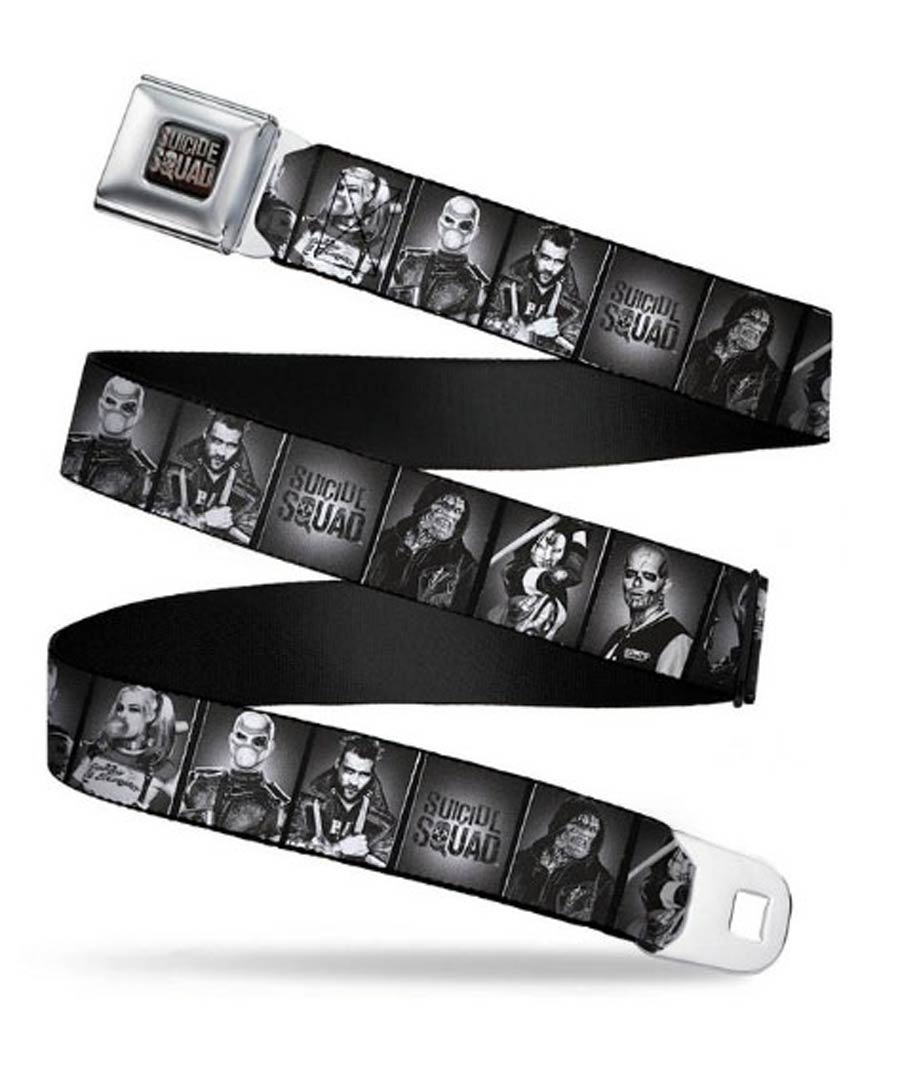 DC Comics Seatbelt-Style Belt 24-38 Inches - Suicide Squad Movie Character Portraits Black And White