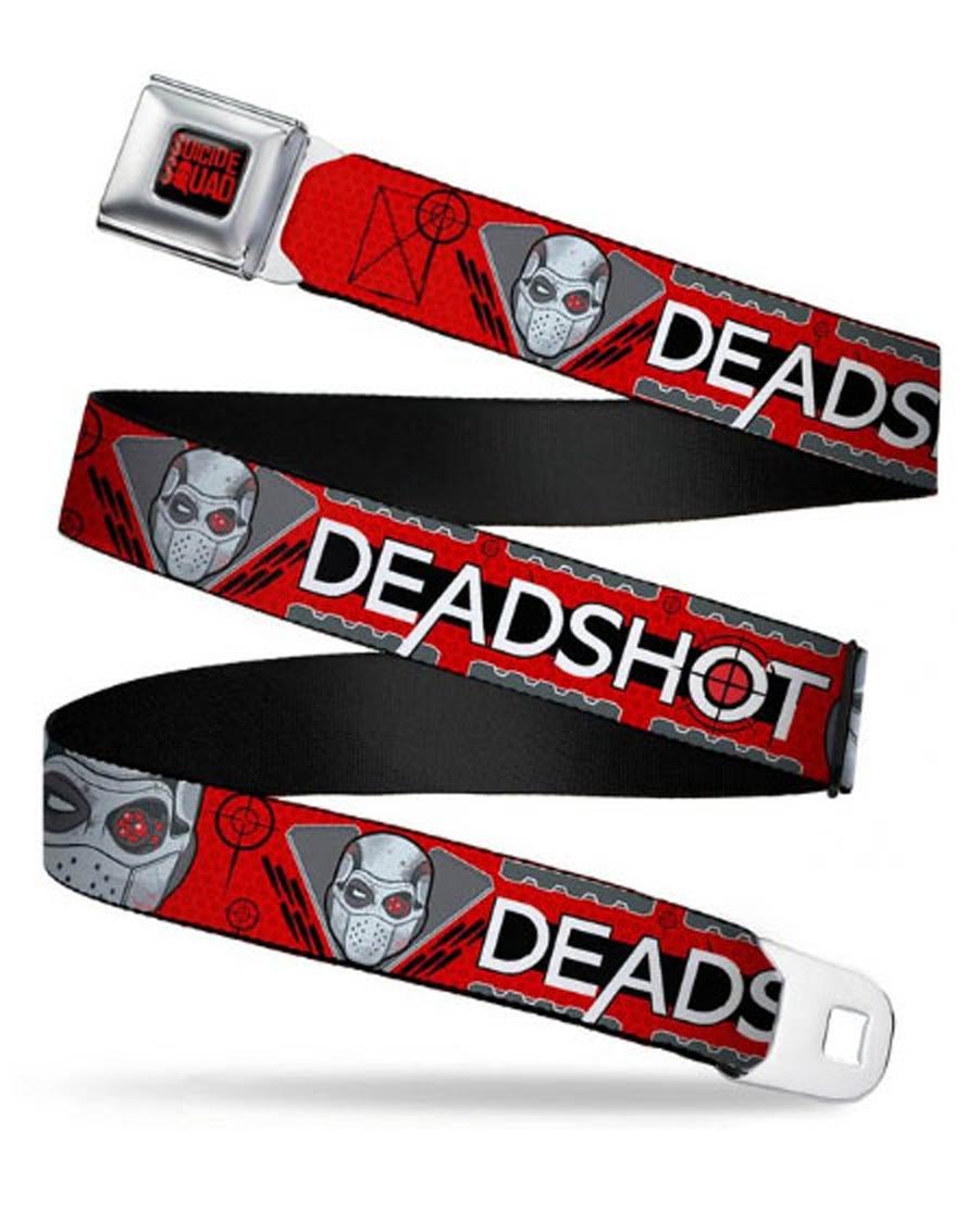 DC Comics Seatbelt-Style Belt 24-38 Inches - Suicide Squad Movie Deadshot Face And Name Red