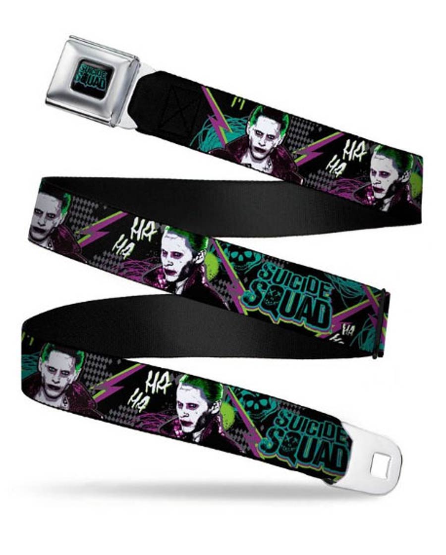 DC Comics Seatbelt-Style Belt 24-38 Inches - Suicide Squad Movie Joker Portraits And Movie Logo