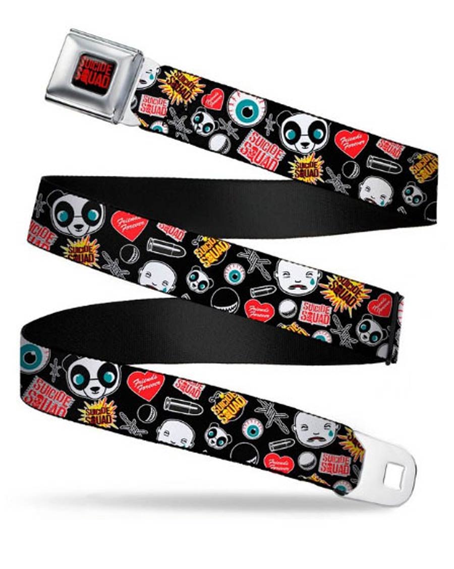 DC Comics Seatbelt-Style Belt 24-38 Inches - Suicide Squad Movie Jokers Gags Collage