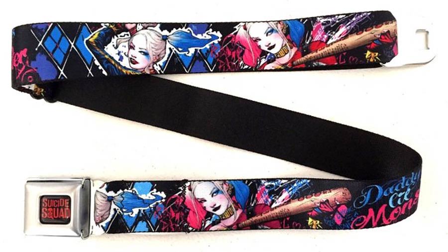 DC Comics Seatbelt-Style Belt 24-38 Inches - Suicide Squad Movie Harley Quinn Daddys Little Monster Neon Illustration