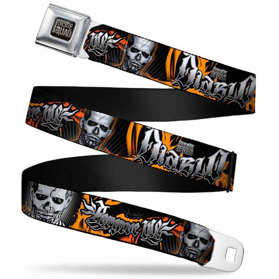 DC Comics Seatbelt-Style Belt 24-38 Inches - Suicide Squad Movie El Diablo Collage On Black