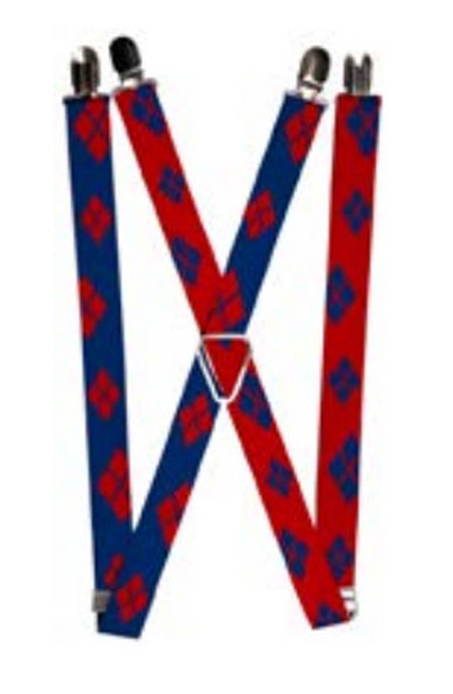 DC Comics 1-inch Adjustable Suspenders - Suicide Squad Movie Harley Quinn Diamonds Red And Blue