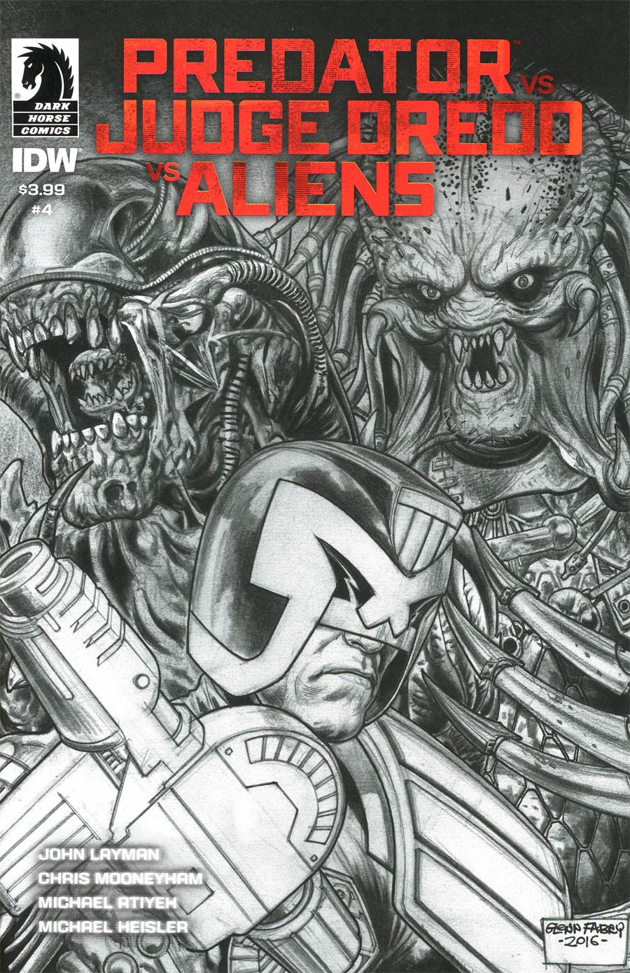 Predator vs Judge Dredd vs Aliens #4 Cover B Variant Glenn Fabry Sketch Cover