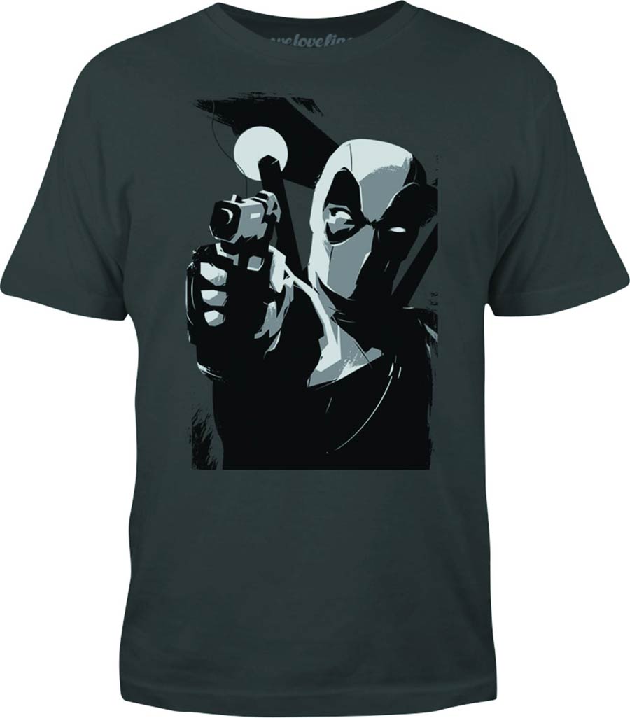 Deadpool In Black & White Charcoal T-Shirt Large