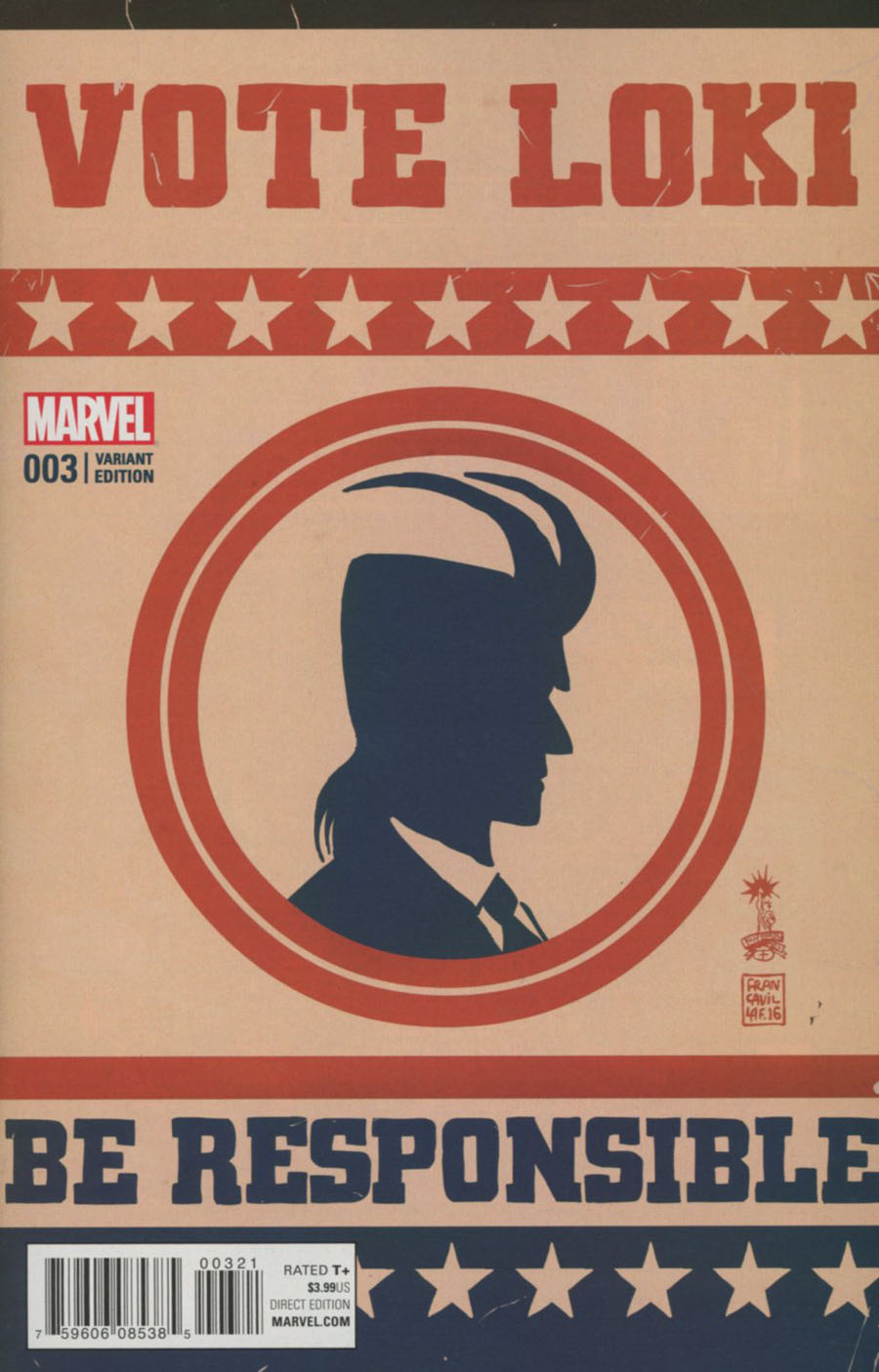 Vote Loki #3 Cover B Incentive Francesco Francavilla Variant Cover