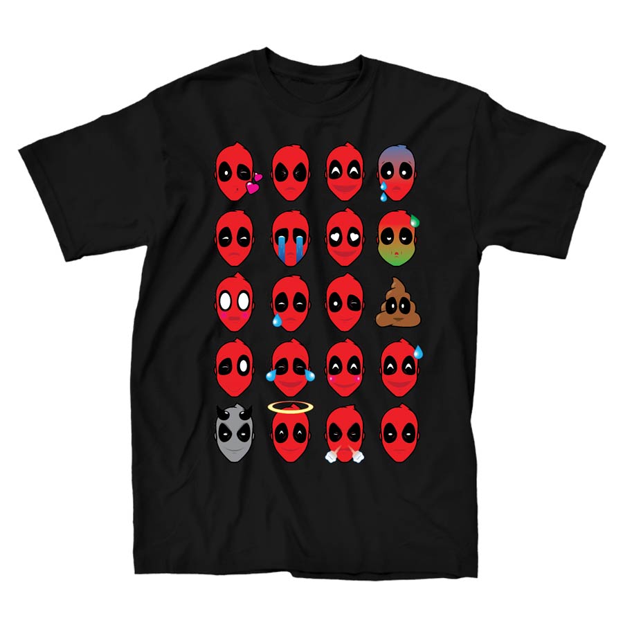 Deadpool Emojis Black Mens T-Shirt Large