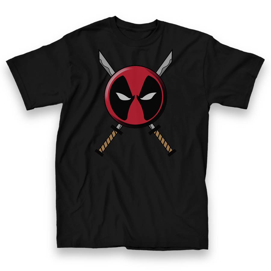 Deadpool Logo Swords Black Mens T-Shirt Large