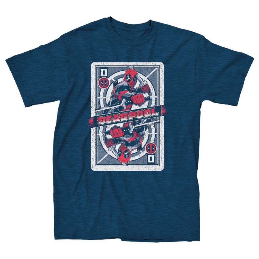 Deadpool Playing Card Navy Mens T-Shirt Large