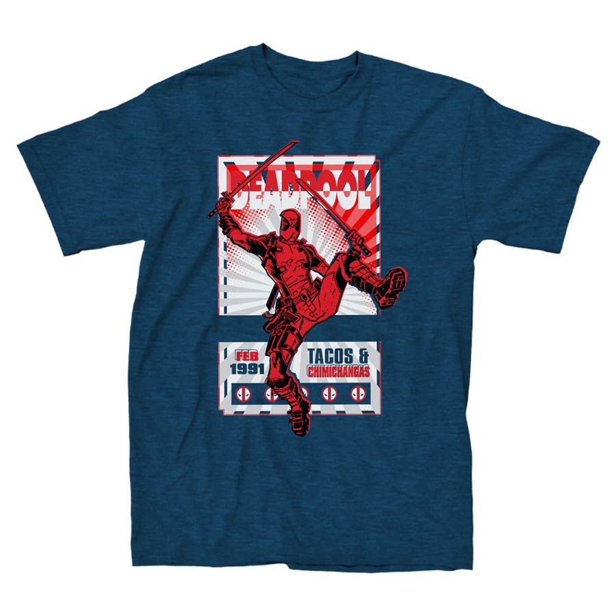 Deadpool Leap Swords Navy Mens T-Shirt Large