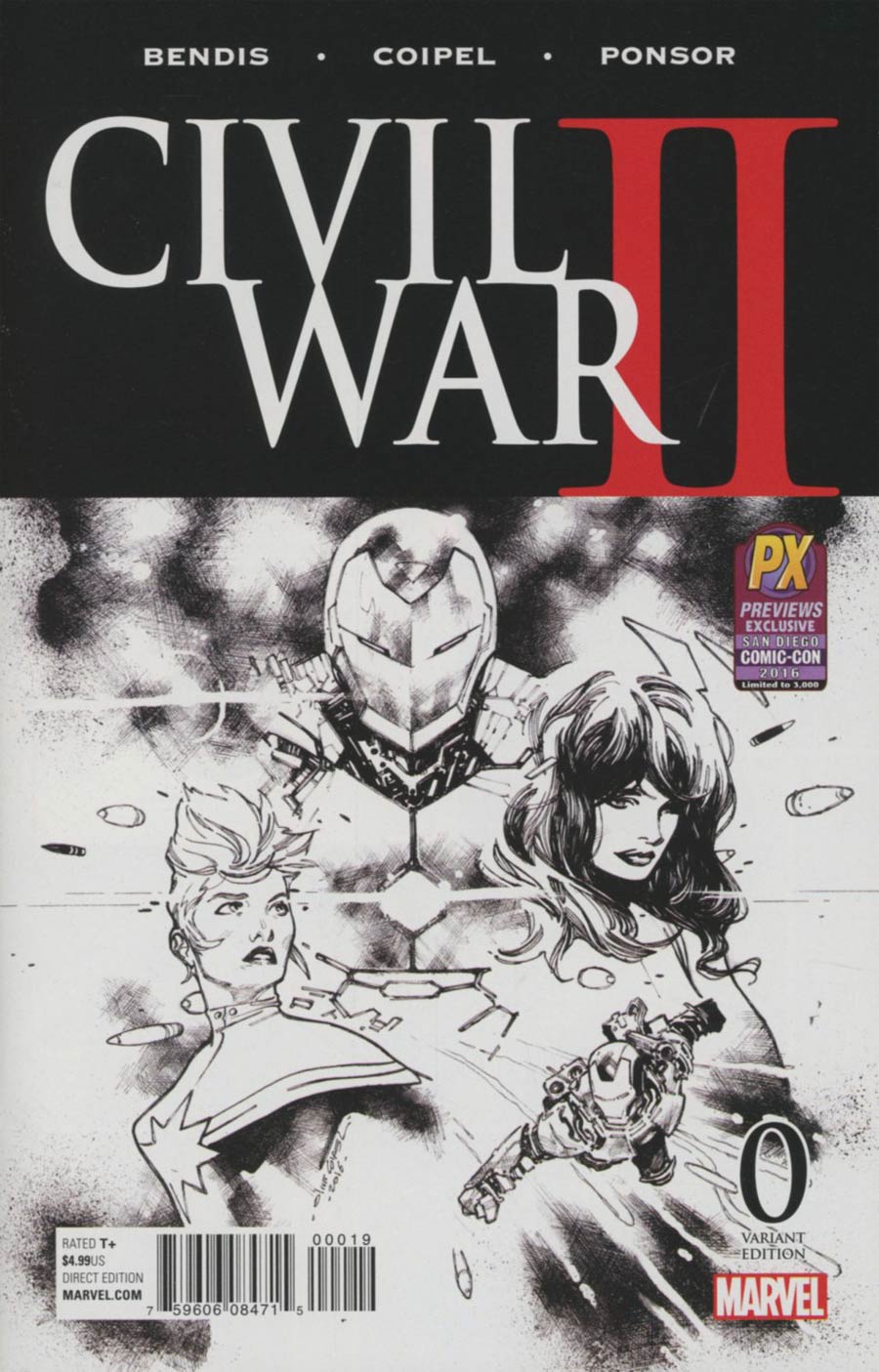 Civil War II #0 Cover G SDCC 2016 Exclusive Olivier Coipel Black & White Variant Cover