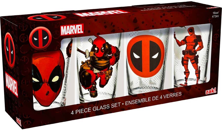 Deadpool 16-Ounce Glass Tumbler 4-Piece Gift Box