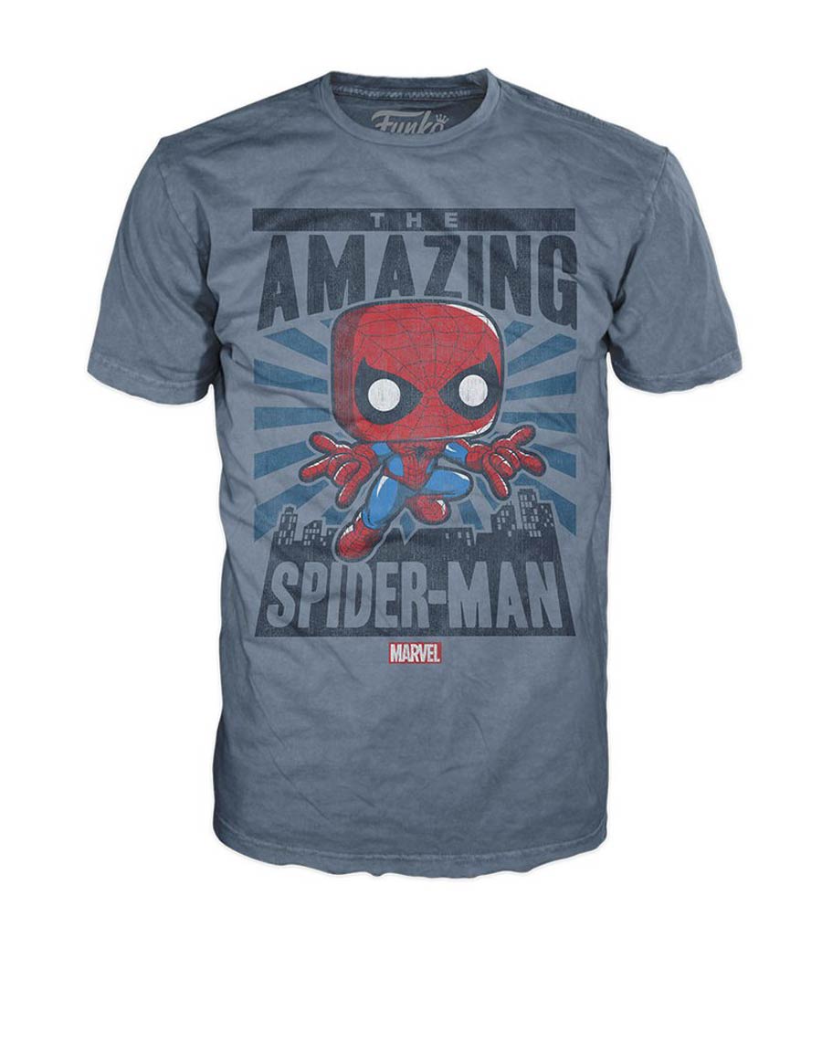 POP Tees Marvel Spider-Man City T-Shirt Large