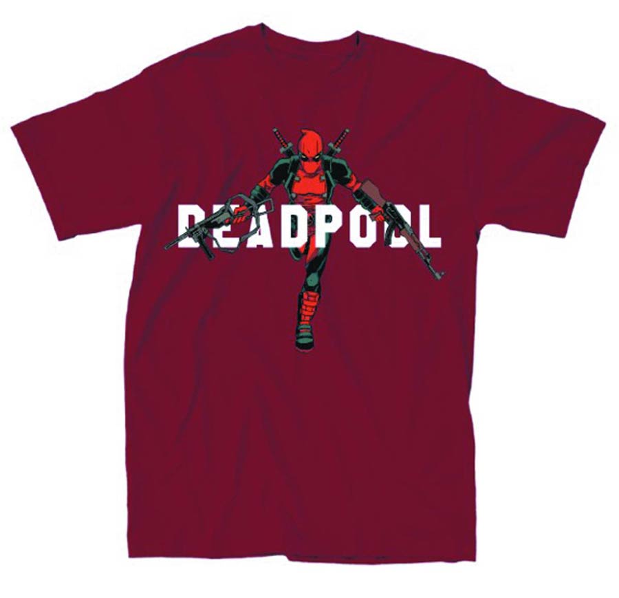 Deadpool Guns Over Name Cardinal Red T-Shirt Large