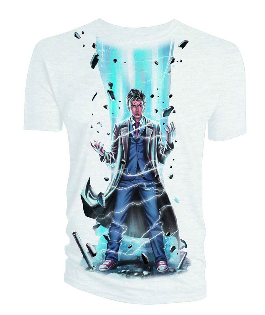 Doctor Who 10th Doctor Laser Beam Previews Exclusive White T-Shirt Large