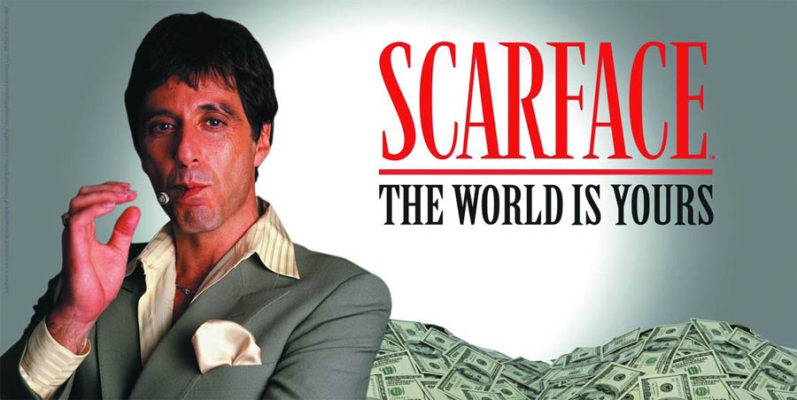 Scarface Glass Poster - The World Is Yours Gray
