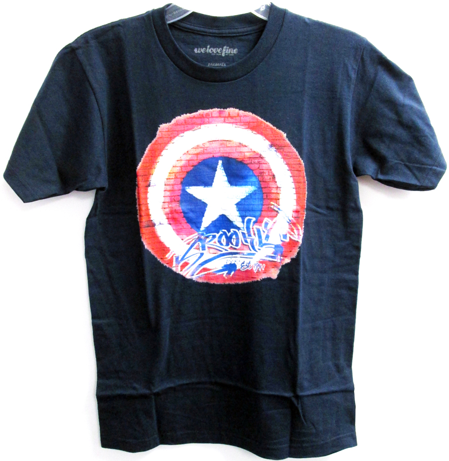 Captain America 75th Anniversary Shield TAG Navy Mens T-Shirt Large