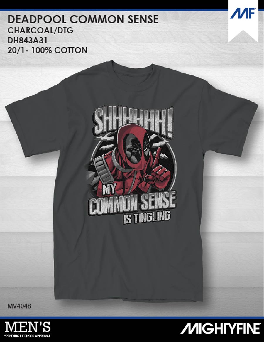 Deadpool Common Sense Charcoal Mens T-Shirt Large